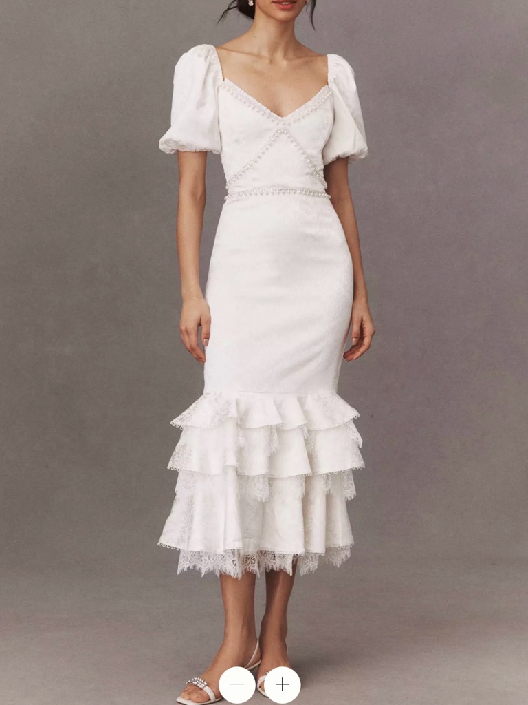 V. Chapman White Mini Floral Brocade Dress With Pearl Trimanthropologie